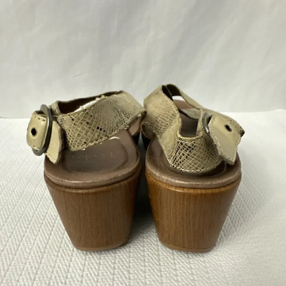 Dansko Sandals Womens Size 8 Brown Tan Snakeskin Wedge Heel
